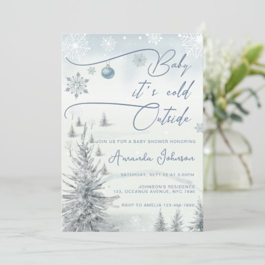 Winter Wunderland seine kalte Outdoor Boy Baby Dus Einladung (Stehend Vorderseite)