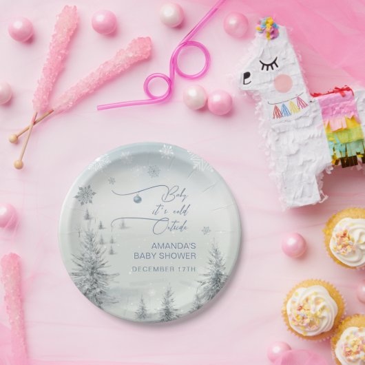 Winter Wunderland seine kalte Outdoor Boy Baby Dus Pappteller (Party)
