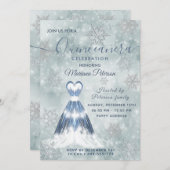Winter Wunderland staubblauer Quinceañera Einladung (Vorne/Hinten)