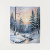 Winter-Wunderland-Waldlandschaft Wandteppich (Vorderseite)