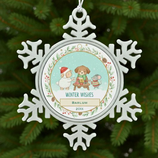 Winter-Wünsche Schneeflocken Zinn-Ornament