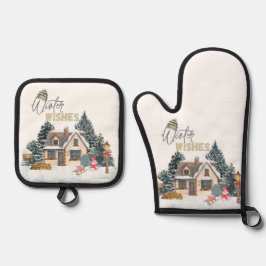Winter-Wünsche Weihnachtsgeschenk für die Heimdeko Ofenhandschuh & Topflappen-Set