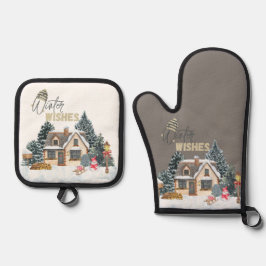 Winter-Wünsche Weihnachtsgeschenk für die Heimdeko Ofenhandschuh & Topflappen-Set