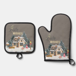 Winter-Wünsche Weihnachtsgeschenk für die Heimdeko Ofenhandschuh & Topflappen-Set