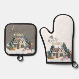 Winter-Wünsche Weihnachtsgeschenk für die Heimdeko Ofenhandschuh & Topflappen-Set