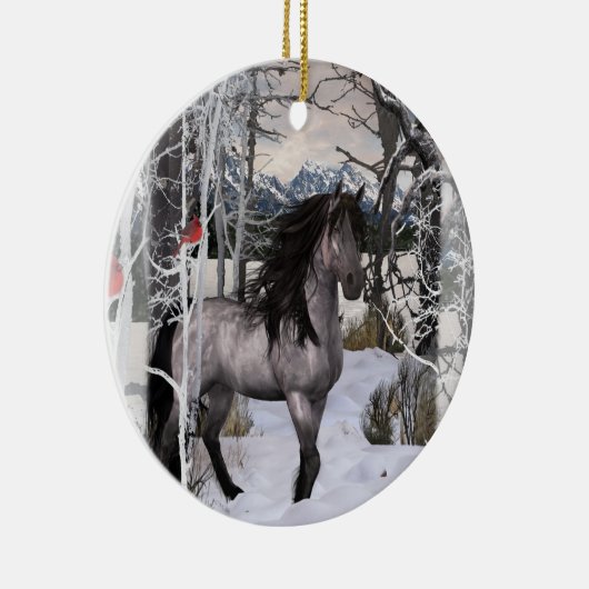Winter wünscht Pferd 2024 Keramik Ornament (Rechts)