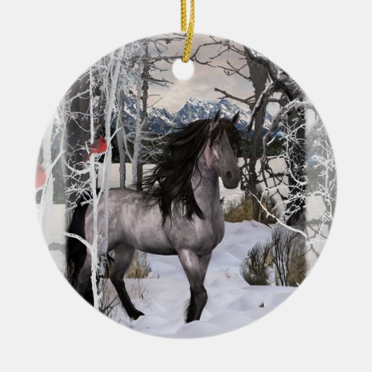 Winter wünscht Pferd 2024 Keramik Ornament (Vorne)