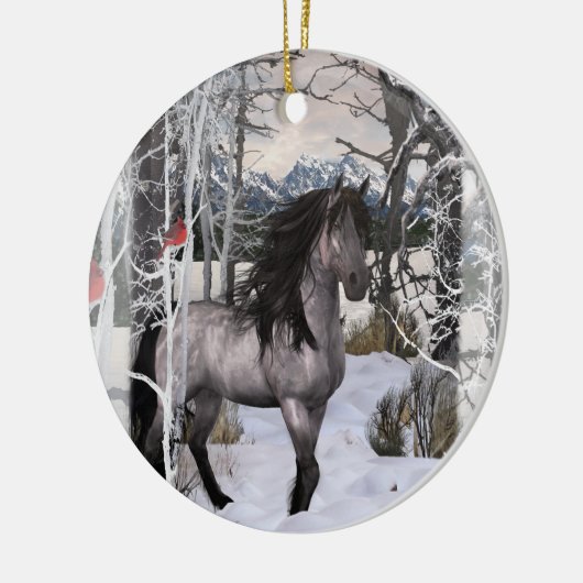 Winter wünscht Pferd 2024 Keramik Ornament (Links)