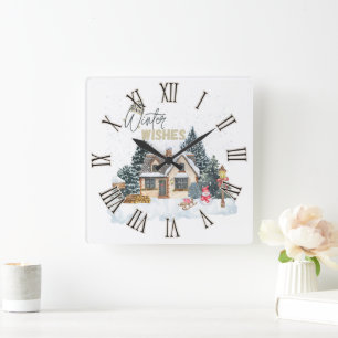 Winter wünscht quadratische wanduhr