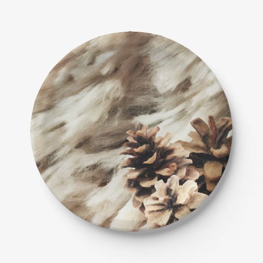 Winter wünscht warmen Rustikalen Urlaub Pinecones Pappteller (Vorderseite)