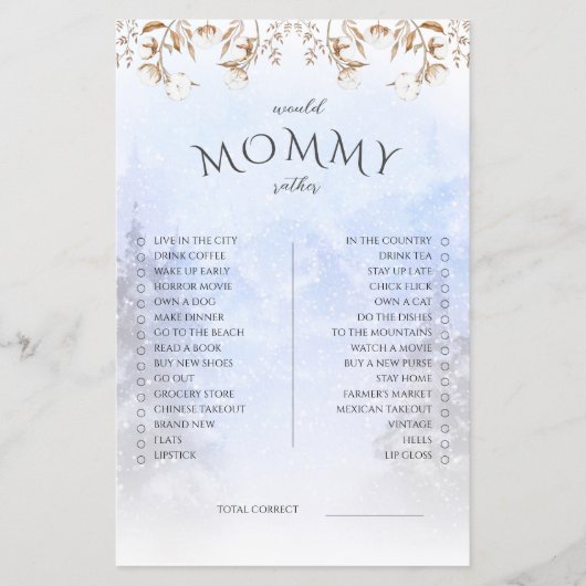 Winter würde Mommy eher Baby Shower Game (Vorderseite)