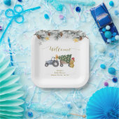Winter X'mas Tree Tractor Bear Baby Shower Welcome Pappteller (Party)