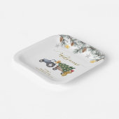 Winter X'mas Tree Tractor Bear Baby Shower Welcome Pappteller (Gewinkelt)