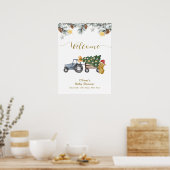 Winter X'mas Tree Tractor Bear Baby Shower Welcome Poster (Küche)