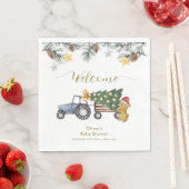 Winter X'mas Tree Tractor Bear Baby Shower Welcome Serviette (Beispiel)