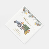 Winter X'mas Tree Tractor Bear Baby Shower Welcome Serviette (Ecke)