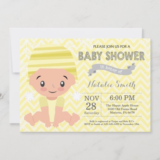 Winter Yellow Baby Dusche Einladung (Vorderseite)