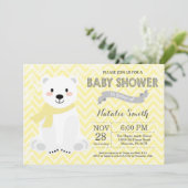 Winter Yellow Polar Bear Babydusche Einladung (Stehend Vorderseite)