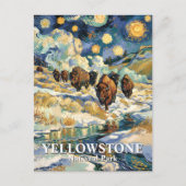 Winter Yellowstone Bison Van Gogh Starry Night Postkarte (Vorderseite)