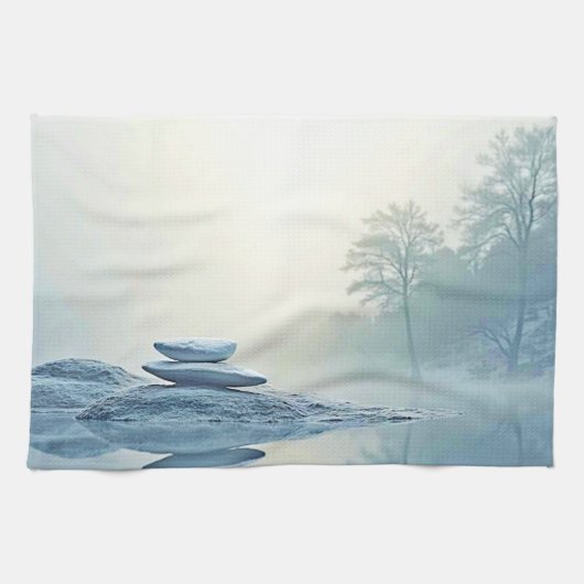 Winter Zen: Foggy Lake Balance Geschirrtuch (Horizontal)