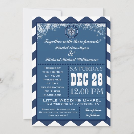 Winter Zickzack Muster Snowflake Hochzeit einladen Einladung (Vorderseite)