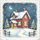 Winterabend Kabine Briefmarke Aufkleber (Vorderseite)
