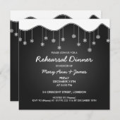 Winterabend Probe Schneeflocken Schwarz Einladung (Vorne/Hinten)