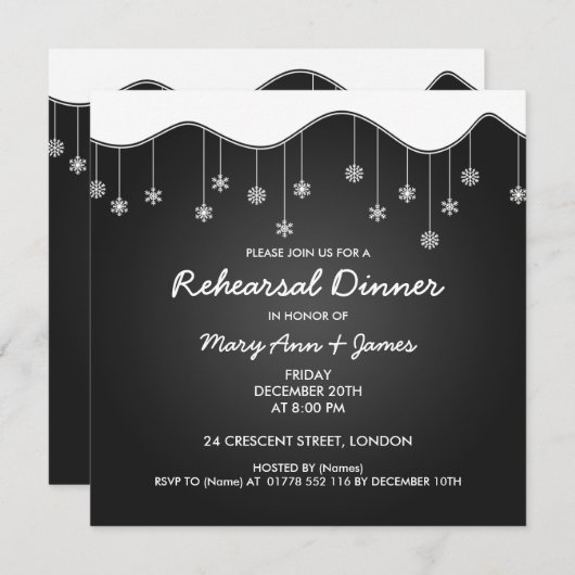 Winterabend Probe Schneeflocken Schwarz Einladung (Vorne/Hinten)