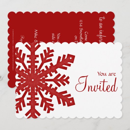 Winterabend Red Snowflake Party Einladung 1 (Vorne/Hinten)