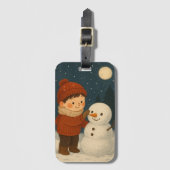 Winterabend Snowman Spaß Gepäckanhänger (Vorderseite Vertikal)