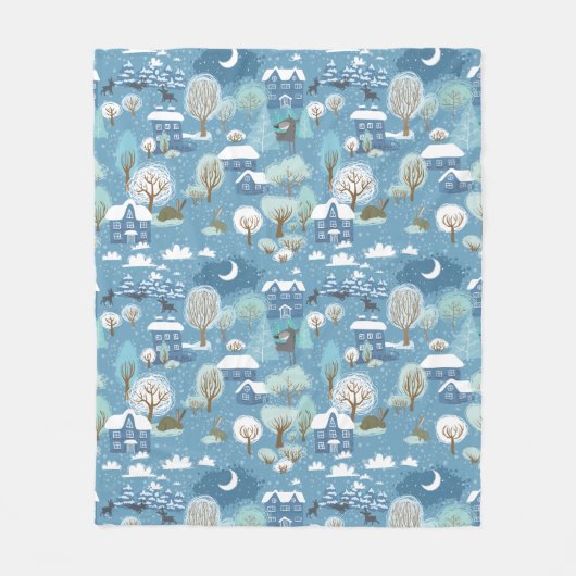 Winterabend Vintage Dorfmitte Fleecedecke (Vorderseite)