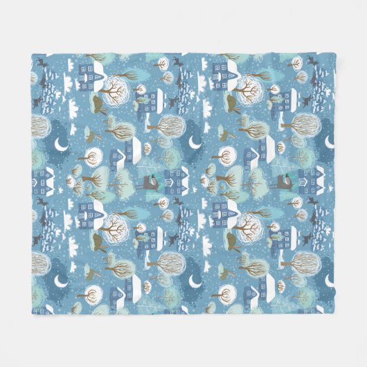 Winterabend Vintage Dorfmitte Fleecedecke (Vorderseite (Horizontal))