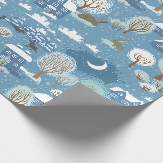 Winterabend Vintage Dorfmitte Geschenkpapier (Ecke)