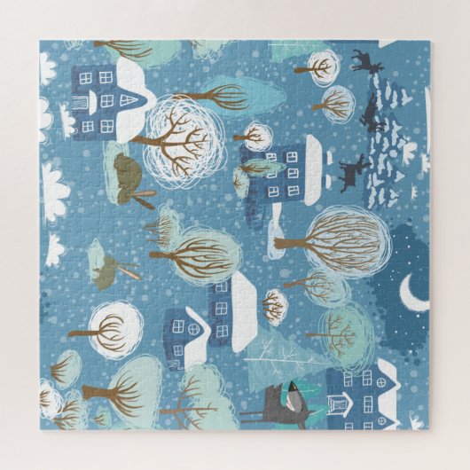 Winterabend Vintage Dorfmitte Puzzle (Horizontal)