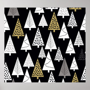 Winterabende: Gold-Silber-Bäume. Poster