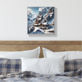 Winteralpine Lodge Canvas Print - Snowy Mountain Leinwanddruck (Insitu (Schlafzimmer))