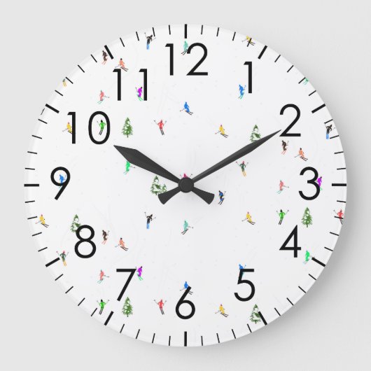 Winteralpine Skifahrer Skispass Große Wanduhr (Vorderseite)