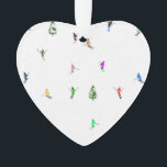 Winteralpine Skifahrer Skispass Ornament<br><div class="desc">Cooles Wintermotiv-Design mit Skifahrern, die Skipisten zwischen schneebedeckten Tannenbäumen in den Alpen abfahren. Freeride-Skifahrer tragen farbenfrohe Vintage Retroski-Anzüge und fahren mit Skiern auf weißem, schneebedecktem Bergland abwärts. Wunderschönes Wintersportspendengeschenk für Skifahrer in Ihrem Kreis von Freunden, Kollegen oder Familie. Whimsical Skier Kunstwerk Illustration Design. Skifahrer Ski Wohngestaltung, Skiteam, Skicoach Geschenk. Skifahrer...</div>