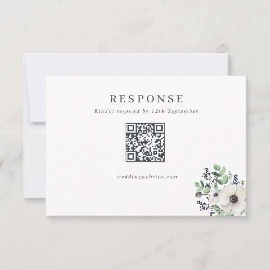 Winteranemonen HochzeitQR-Code RSVP Karte (Vorderseite)