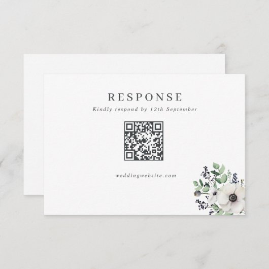 Winteranemonen HochzeitQR-Code RSVP Karte (Vorne/Hinten)