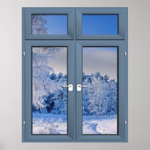 Winteransicht mit frischem Schnee - Fake-FensterIl Poster