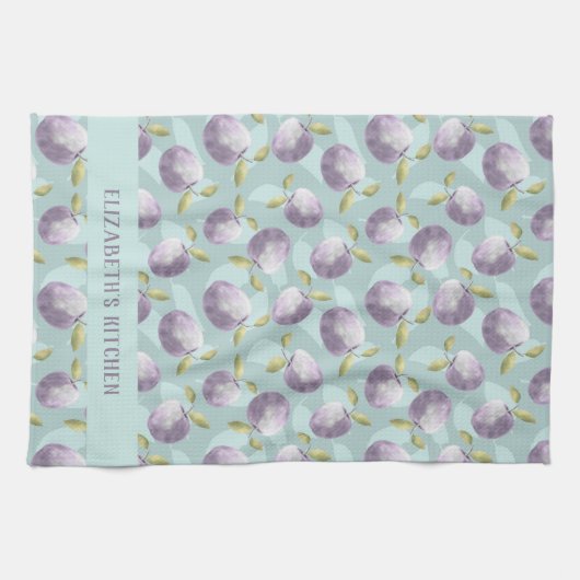 Winteräpfel kalt grün und lila personalisiert geschirrtuch (Horizontal)