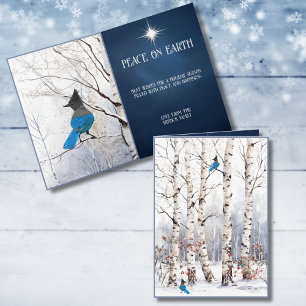 Winteraspens mit Steller Blue Jay Weihnachtskarte Feiertagskarte