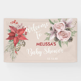 Winterbaby in blühenden Poinsettia pinecones willk Banner