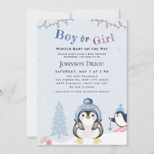 Winterbaby unterwegs Winter Pinguin Baby Shower Einladung