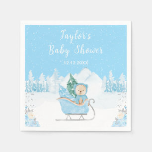 Winterbär Blau Schlitten Baby Shower Serviette