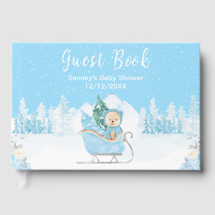 Winterbär Blaue Schlitten-Baby-Party Gästebuch