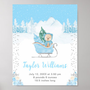 Winterbär Blaue Schlitten Geburtsstatistik Poster