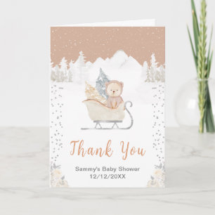 Winterbär Braun Schlitten Baby Shower Danke