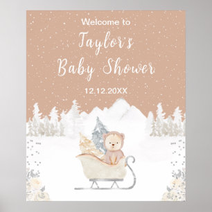 Winterbär Braun Schlitten Baby Shower Willkommen Poster